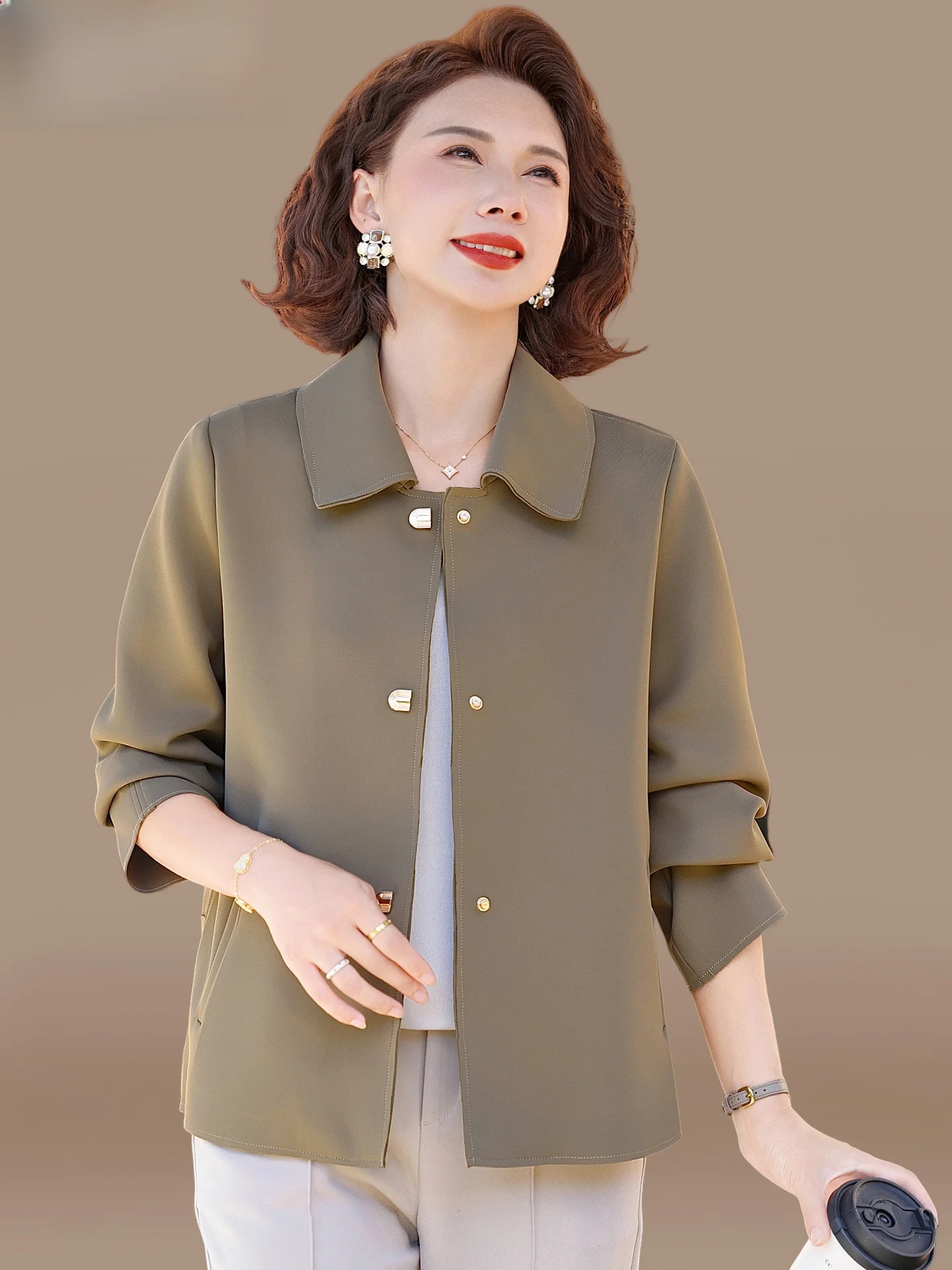 

Ветрозащитное короткое пальто Sli Spring из полиэфирного волокна для женщин старше 50 лет, среднего возраста, класса люкс, с воротником, модное