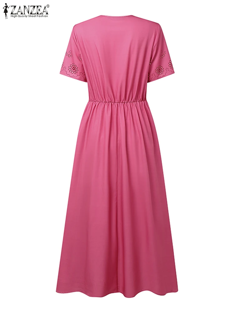 ZANZEA élégant Robe Maxi femmes à manches courtes imprimé bohème longues robes 2025 mode été col en v vacances fête Robe décontractée