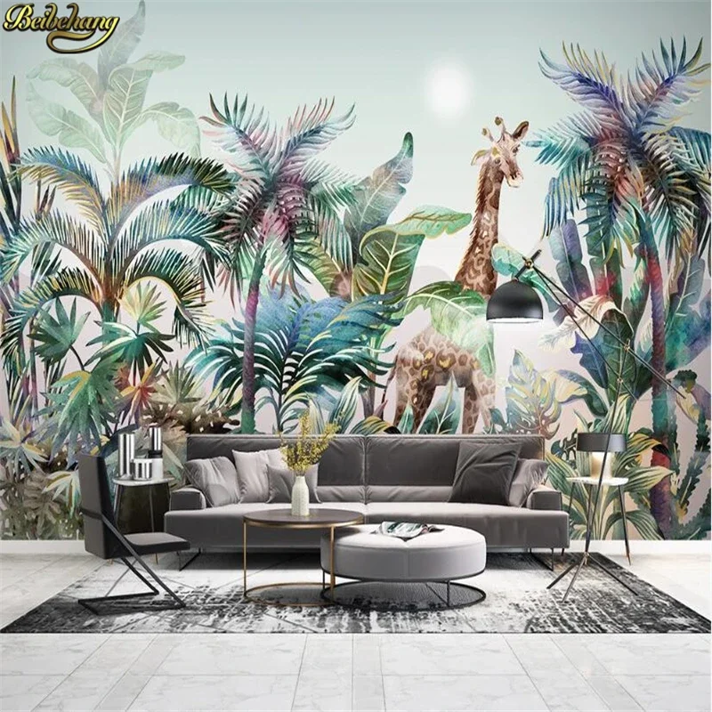 Custom Tropical plant forest Photo Wall Paper home decor Mural Landscape Wall Covering Papel De Parede Animal elephant Stickers