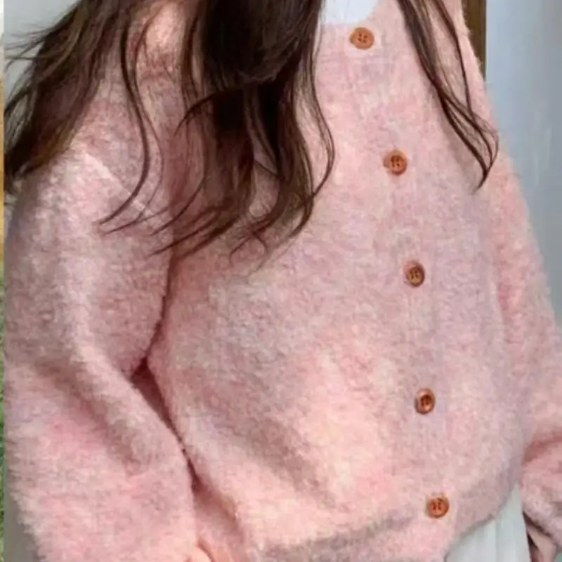 Cárdigan amarillo, suéter para niña, Otoño Invierno, prendas de punto suaves y pegajosas, abrigo bonito y perezoso, Tops, ropa de moda para mujer al por mayor