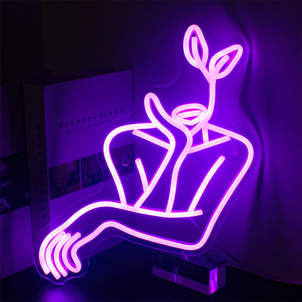 Woman Line Art Neon Sign Body Lady Purple Neon Sign Bedroom Home Wall Decor Abstract Woman Body Led Sign Aesthetic Room Decor