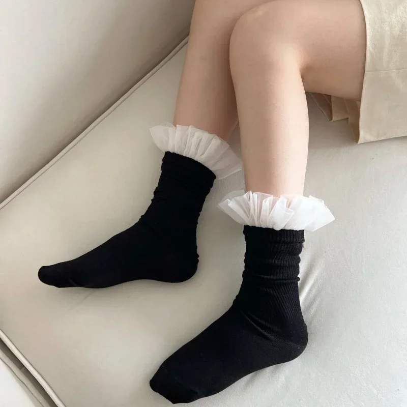 جوارب متوسطة الساق من الدانتيل الشبكي المجوف، جوارب طويلة للتخسيس على طراز الباليه الياباني JK، جوارب لوليتا من الدانتيل