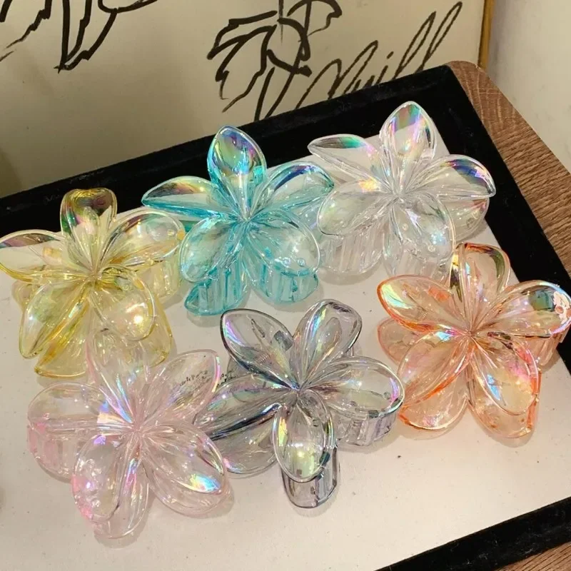 Egg flower hairpin transparent AB color grab clip disc hair shark clip gradual change hair grab advanced hair accessories