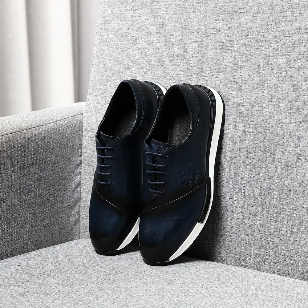 Luxury Brand Design Natural Genuine Leather Handmate Men\'s Sneaker Men Boutique Daily Party Lace-up Adult Men Casual Shoes