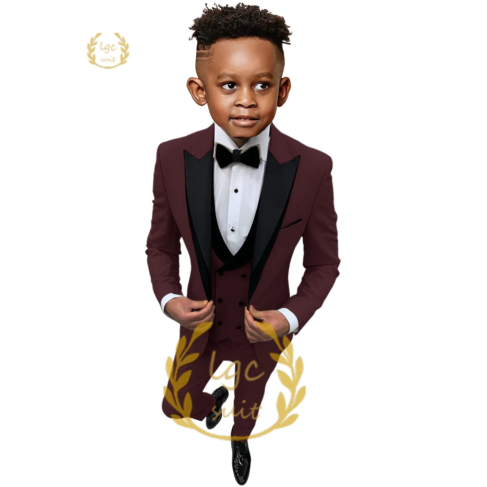 Costume à Revers pour Garçons, Veste + Gilet + Pantalon, sur Mesure, Smoking de ixde Mariage pour Enfants, 3 Pièces