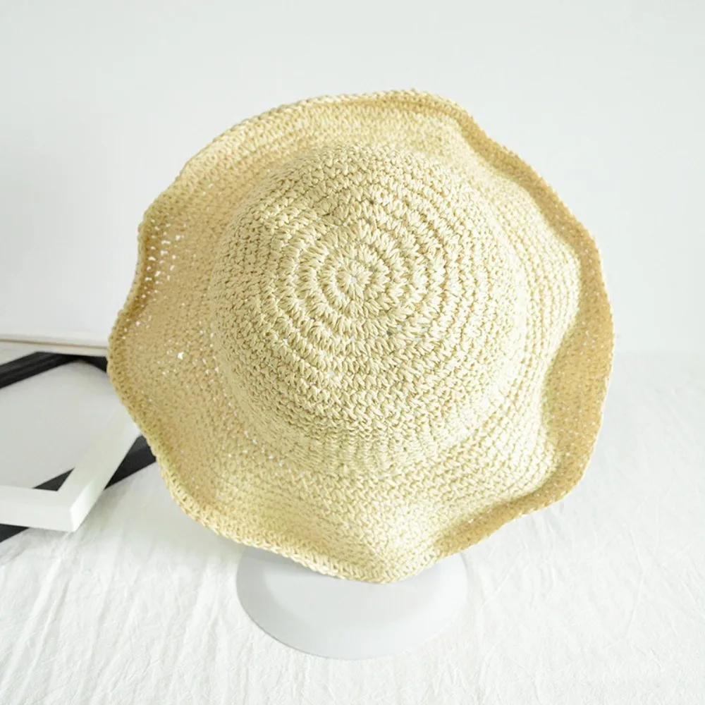 Fashion Woven Straw Hat UV Protection Wide Brim Women Fisherman Hat Foldable Breathable Beach Hat for Outdoor Travel Trendy Look