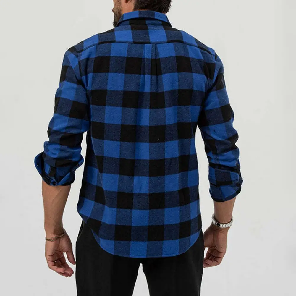 Men Vintage Style Casual Shirt Lapel Long Sleeve Plaid Print Shirt Tops Single Breasted Loose Fit Flap Pockets Shirt Tops