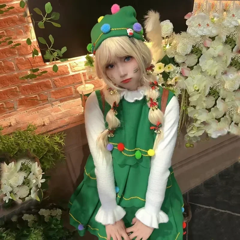 Costume de Cosplay d'arbre de noël pour femmes, vêtements de spectacle de fête de vacances, tissu assorti pour la famille du pèr