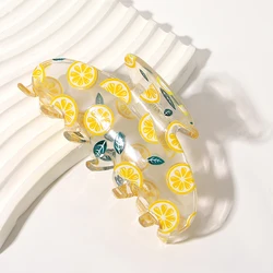 Sweet Cute Lemon Printed Transparent Hairpin Hair Accessories For Women Girls Trendy Fruits Acrylic Hair Claw Clip Headwear