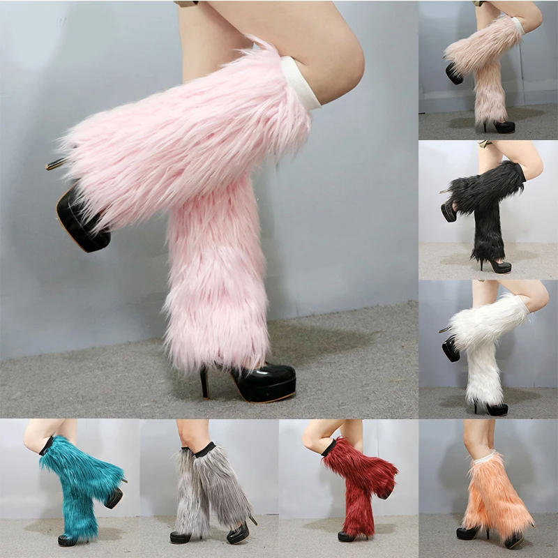 Fluffies Faux Fur Boots Socks Winter Female Leggings Trendy Warming Leg Warmers Solid Color Foot Sleeve Boot Cover For Women 발토시