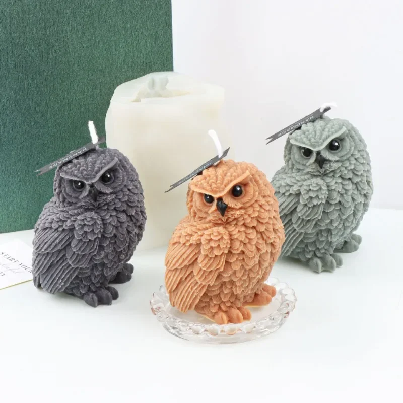 Stand Owl Silicone Candle Mold Cute Animal Owl Scented Candle Plaster Resin Soap Mould Chocolate Cake Ice Mould Home Decor Gifts