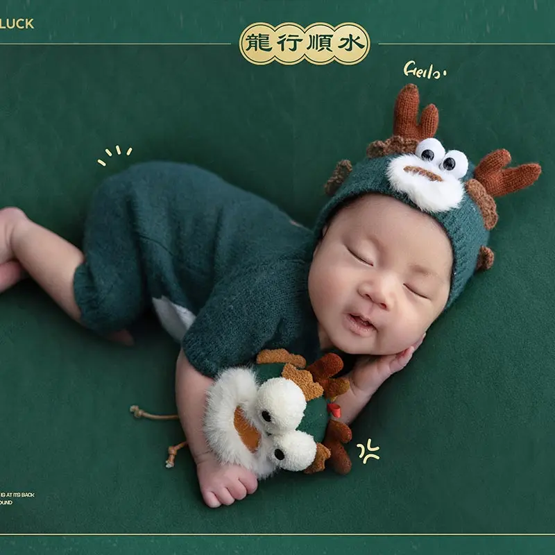 

Newborn Photography Costume Lovely Knitted Dragon Outfit Soft Green Cask Sleeve Creative Shooting Props Studio Photo Accessories