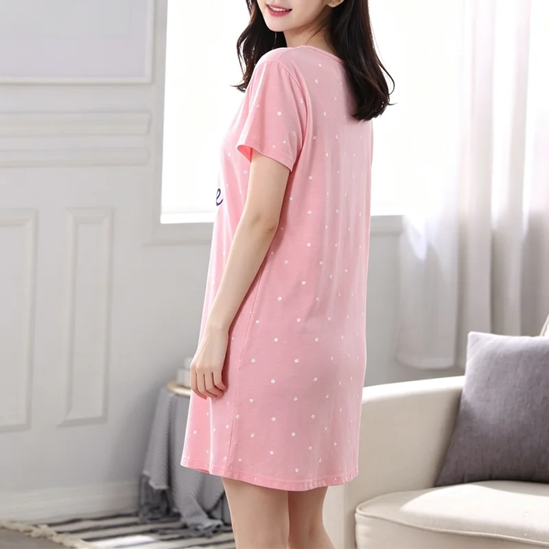 Damen-Pyjama in großen Größen, kurzärmeliges Nachthemd mit herzförmigem Muster, langer Studentenmantel, langer Rock mit Hasenmuster, Loungewear, Mädchenkleid – Detail 4
