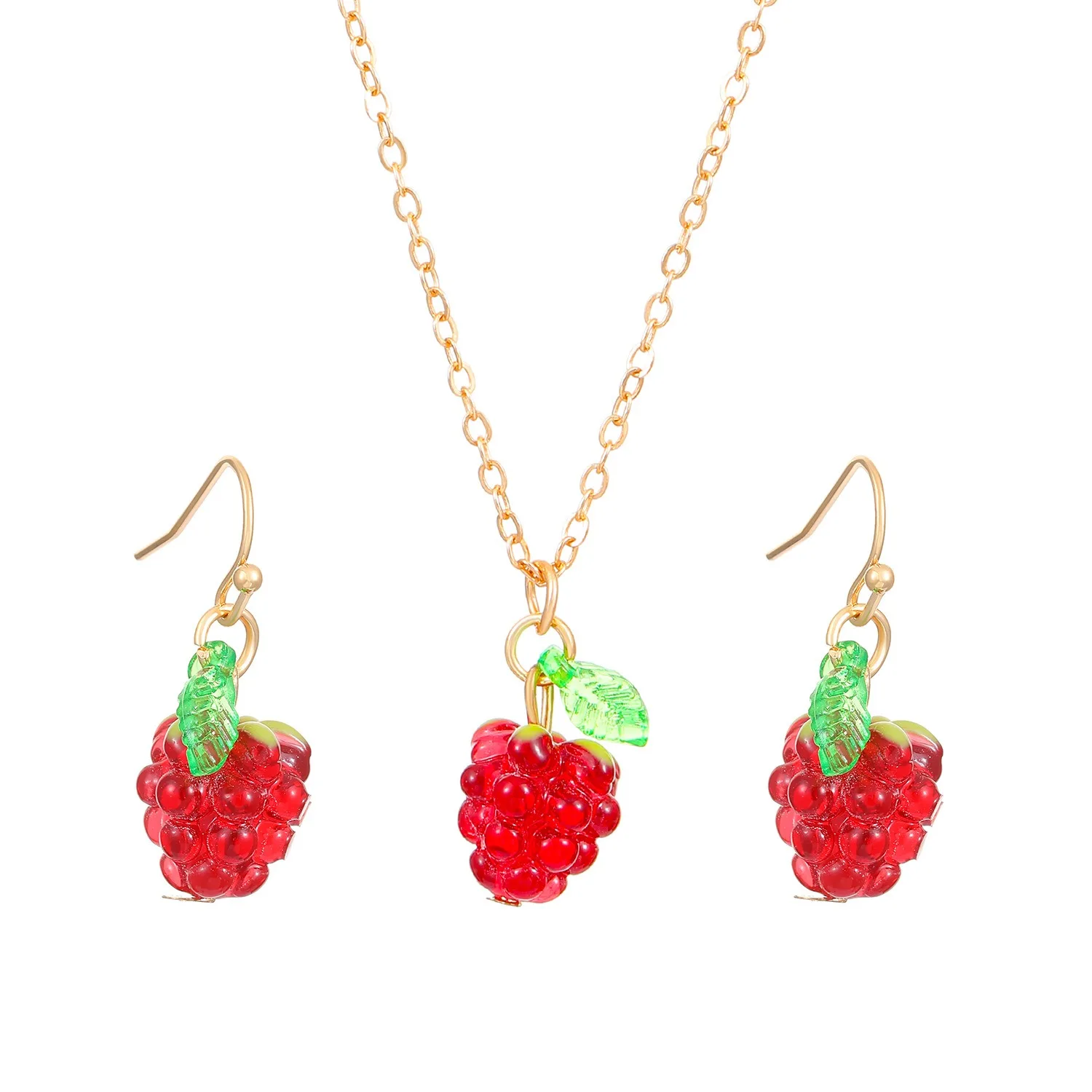 Fashion Raspberry Shape Jewelry Set Women\'s Necklace Stud Earrings Beautiful Birthday Gifts