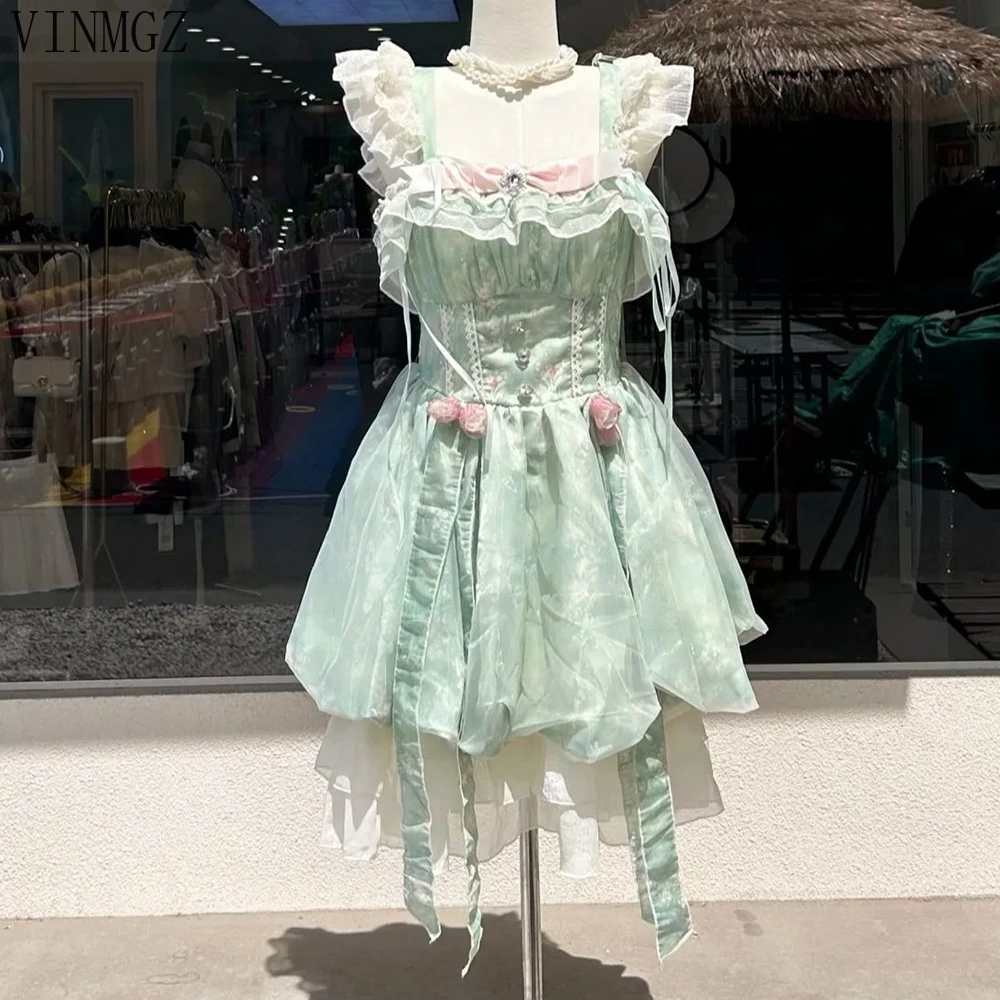 تنورة صيفية جديدة كورية موري حديقة برعم الرياح حلوة ولطيفة الخصر رقيقة منتفخة فستان قصير تنورة نسائية #5