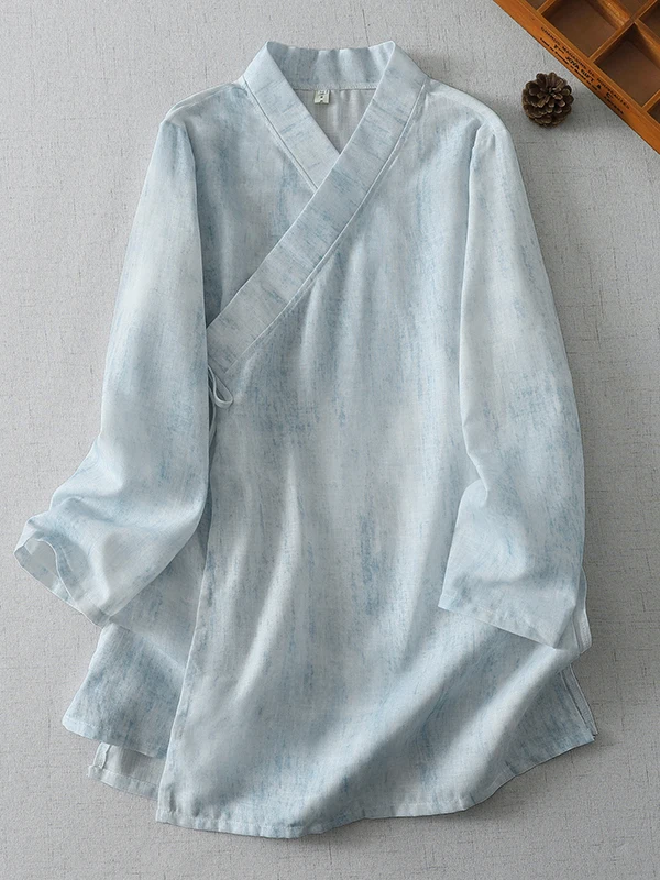 Retro Style Tai Chi Practice Clothes Long Sleeve Middle Robe Women's Spring Summer New Fashion Dao System Oblique Flap Hanfu