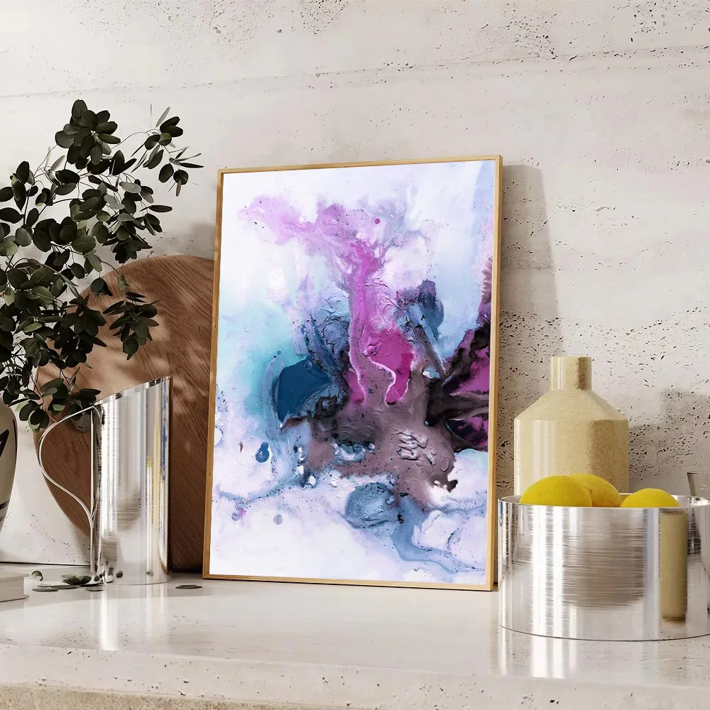 مجردة قماش جدار الفن الحديث الأزرق الأرجواني اللوحة محكم السائل ديكور فني للمنزل طباعة كبيرة العمل الفني المعاصر #1