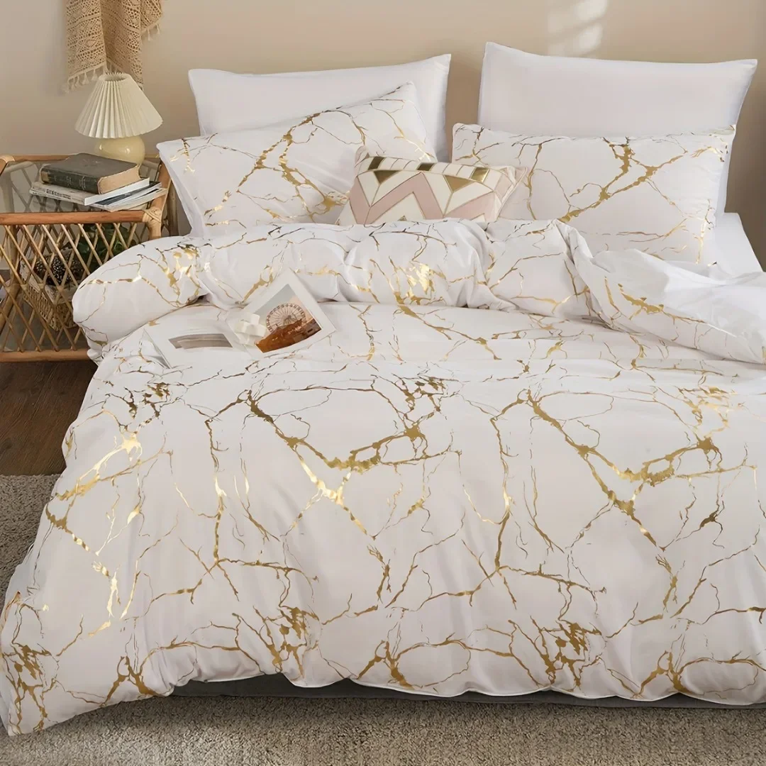 

Classic Hot Stamping Texture 3D Print Bedding Set Golden Line Duvet Cover Set Twin Single Size Birthday Gift Bedroom Decoration
