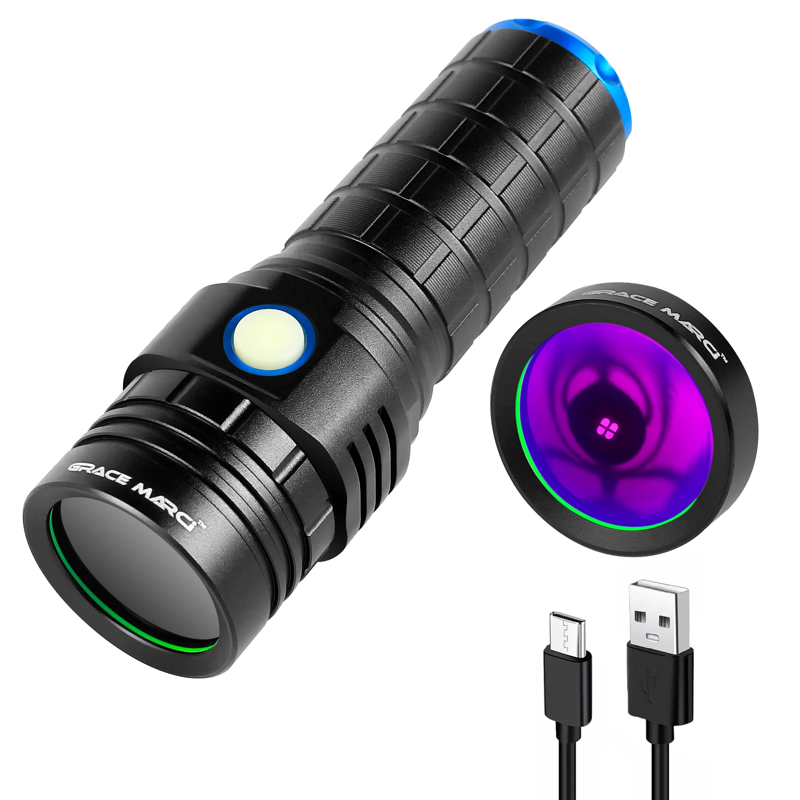 TOPCOM-luz de flash ultravioleta, linterna portátil recargable por usb, 10W, 30W, P50, 395nm, 365nm