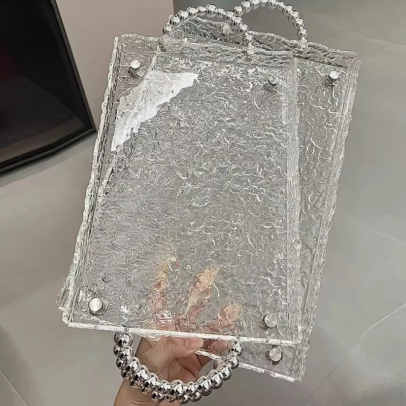 Light luxury water corrugated binaural tray transparent plate high value storage plate home goods multi-purpose pastry plate