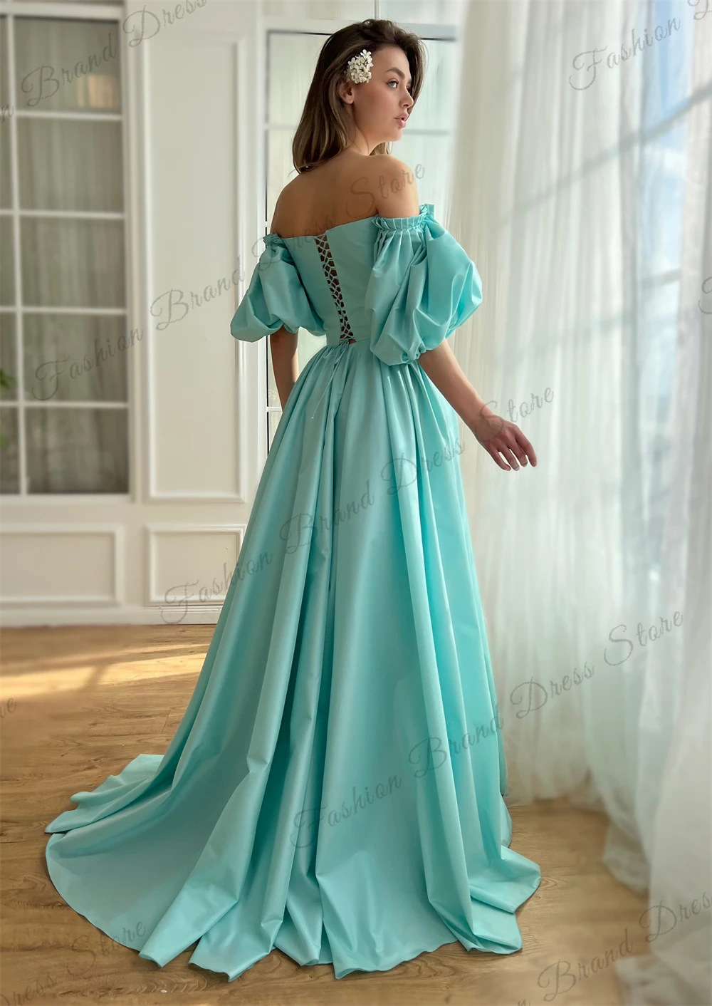 Taffeta Off-the-shoulder Sweetheart Prom Dresses With Split Pleated Corset Backless Formal Evening Gowns A-line Long Ball Gowns