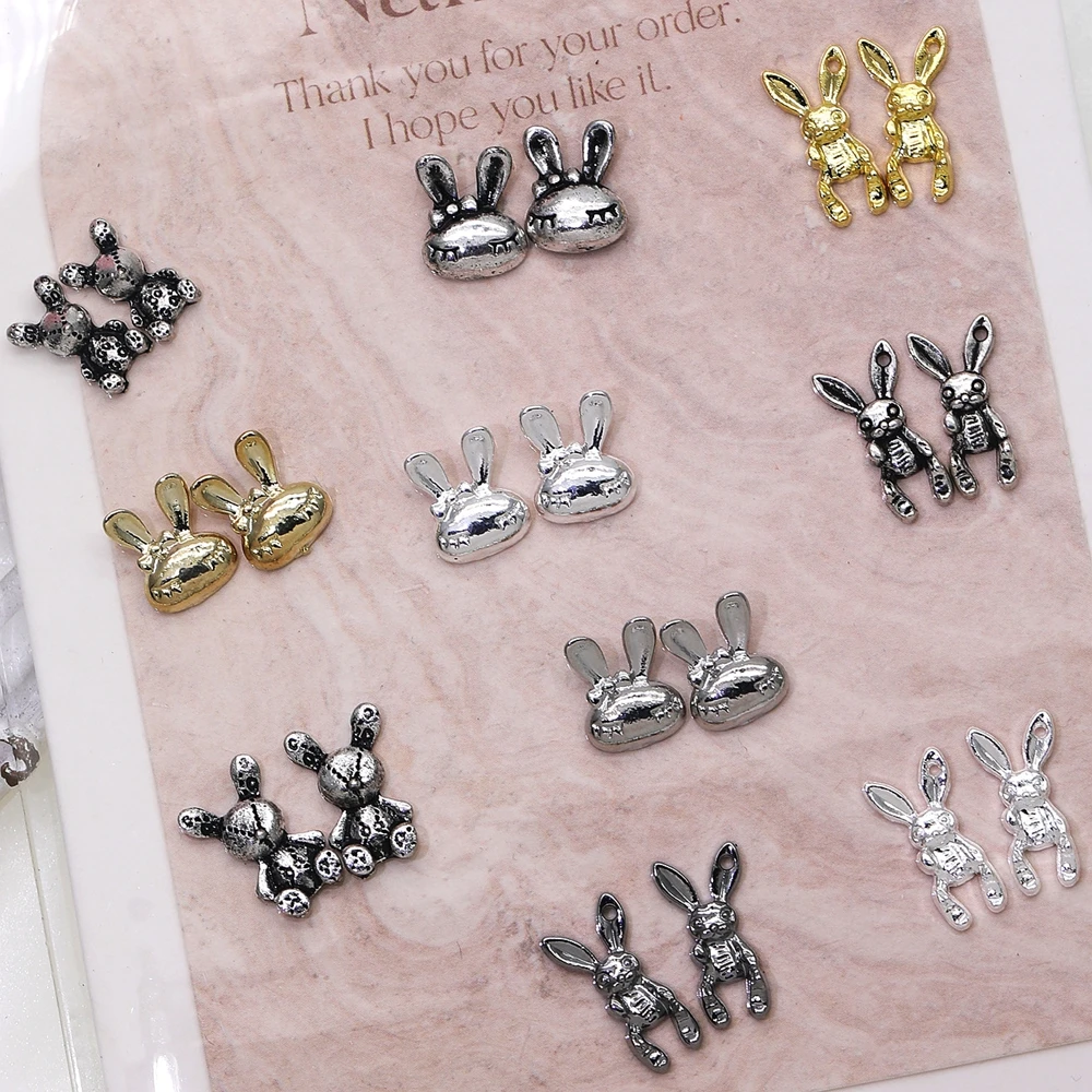 

20 шт. темных 3D металлических украшений для ногтей в виде кроликов-скелетов, аксессуары для маникюра, крутые украшения для ногтей, дизайнерские принадлежности