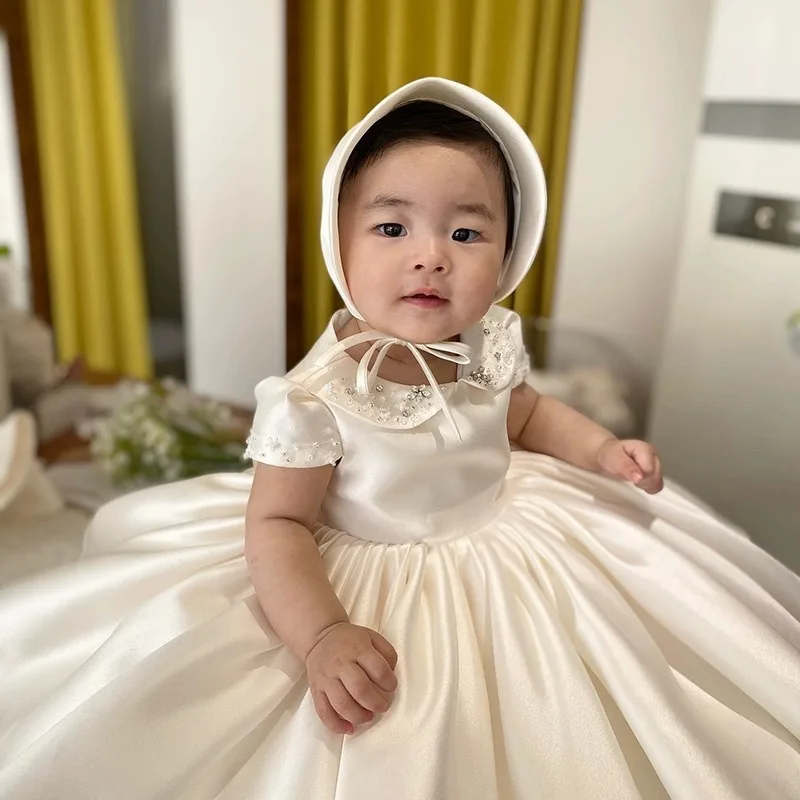 Children Wedding Party Dress y1652 High End Girls Cute White Birthday Baptism Princess Ball Gown