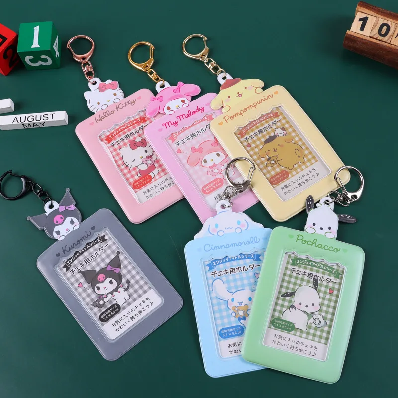 Cartoon Sanrio Keychain Card Set ID card Photo Protect Case Kawaii HelloKitty Kuromi Protector Bag Car Keyring Chain Card Holder