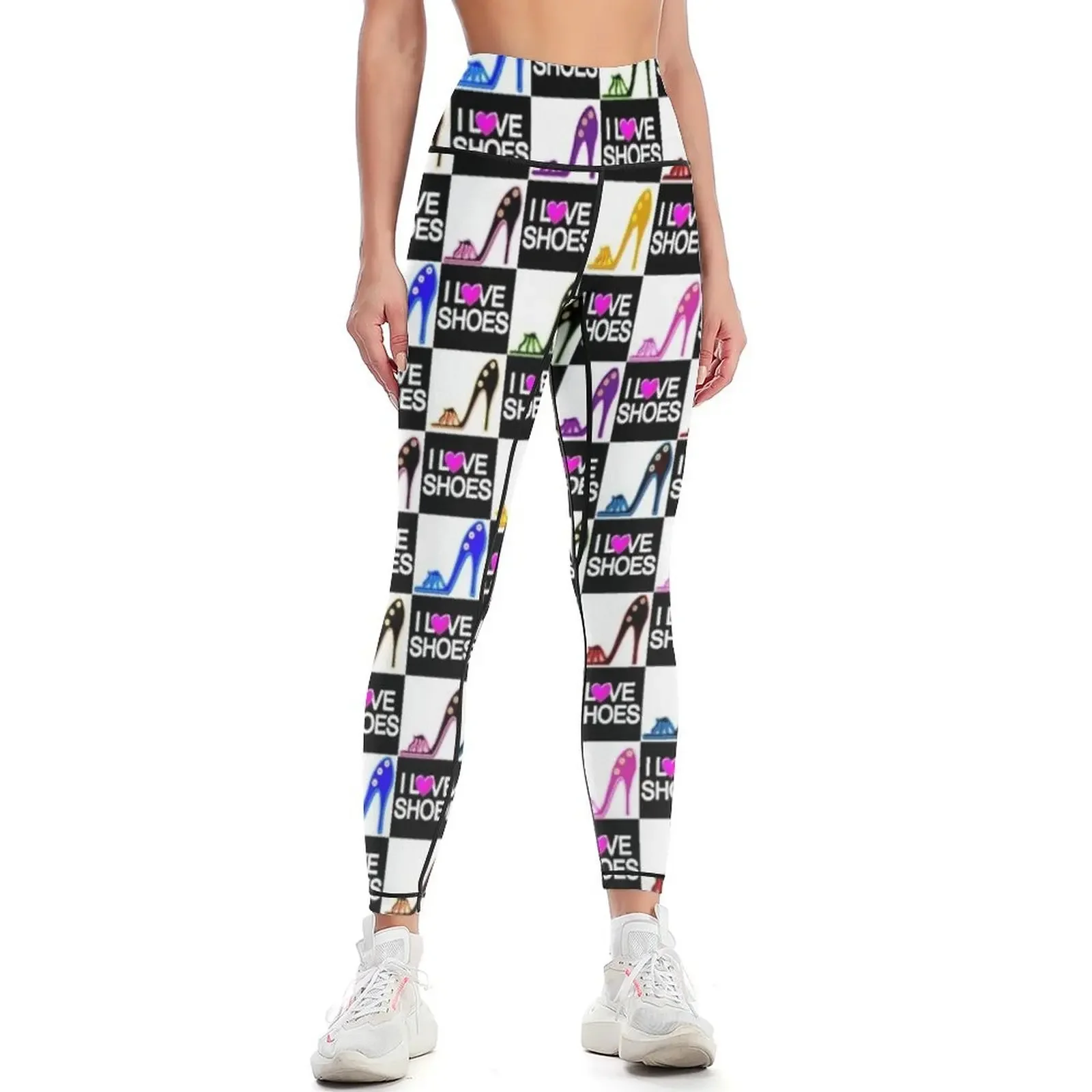 

BLACK AND WHITE I LOVE SHOES PATTERN Leggings gym wear harem pants Women's fitness Women's high waist Womens Leggings