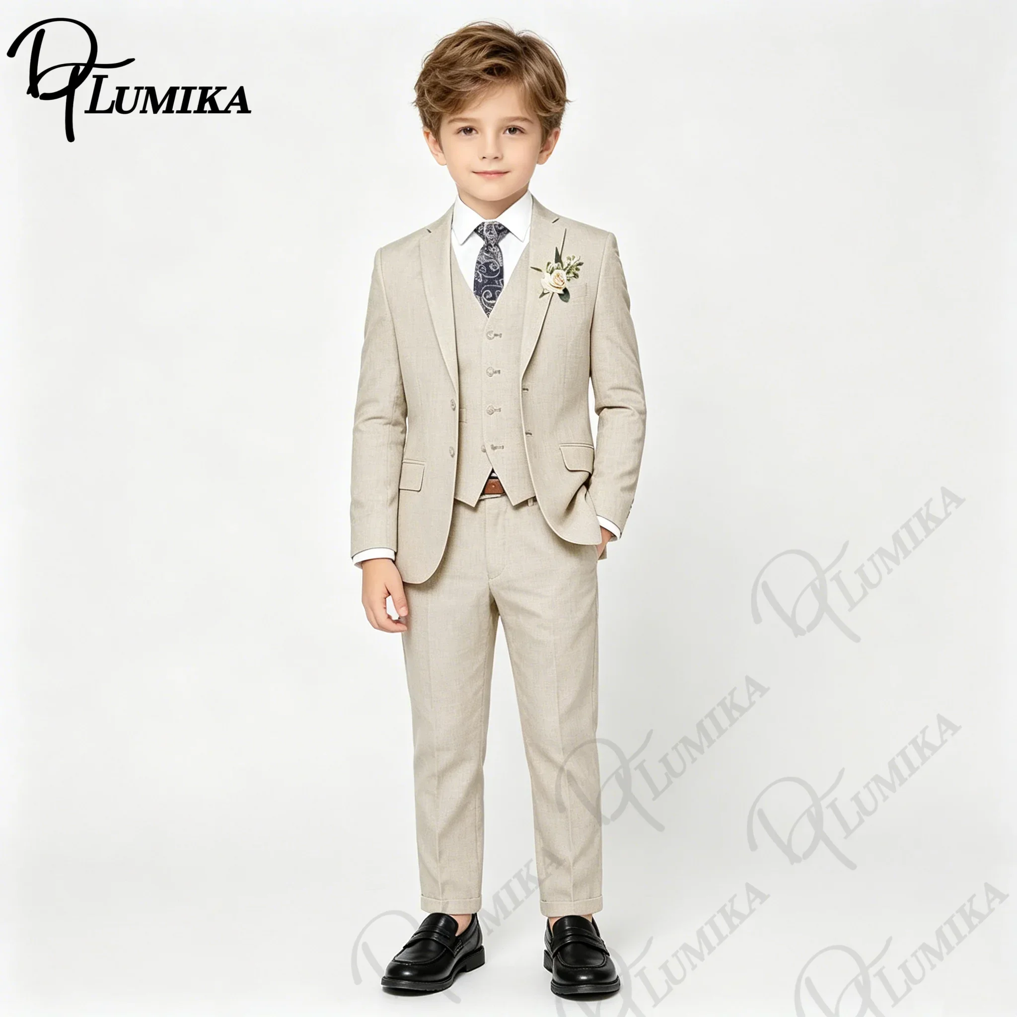 

Boys 4PCS Linen Blend Suit with Floral Print Tie Formal Blazer Vest Pants for Wedding Party Birthday Special Occasions 3-13 Year
