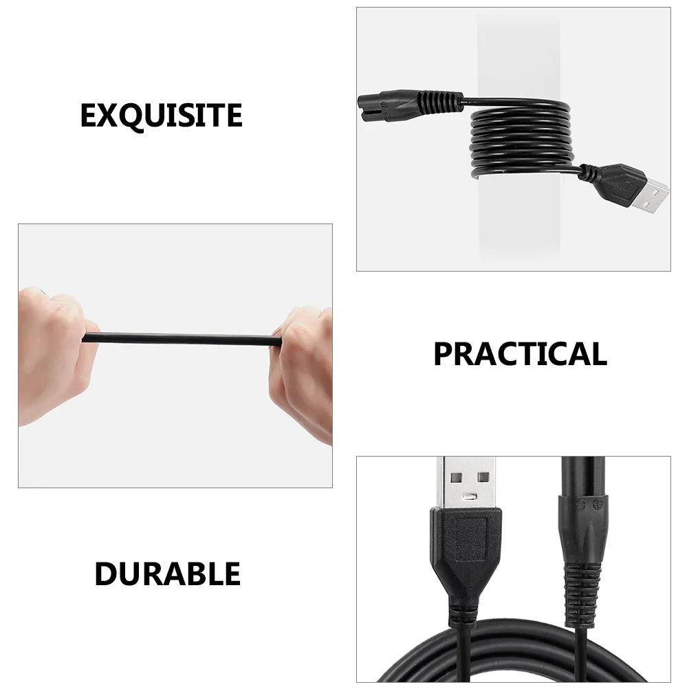 

2Pcs Eight-character End Charging Cable 60cm Black Shaver Universal Cables Razor Power Cord Shaver Accessories Electric