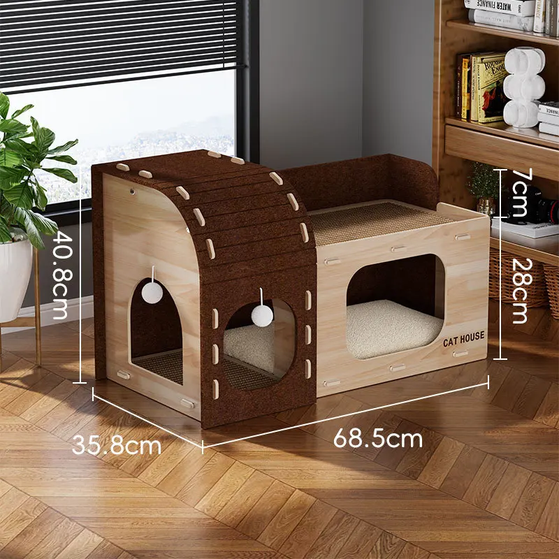 Rascador y casa todo en uno de fieltro para gatos, doble altura