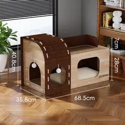 Rascador y casa todo en uno de fieltro para gatos, doble altura