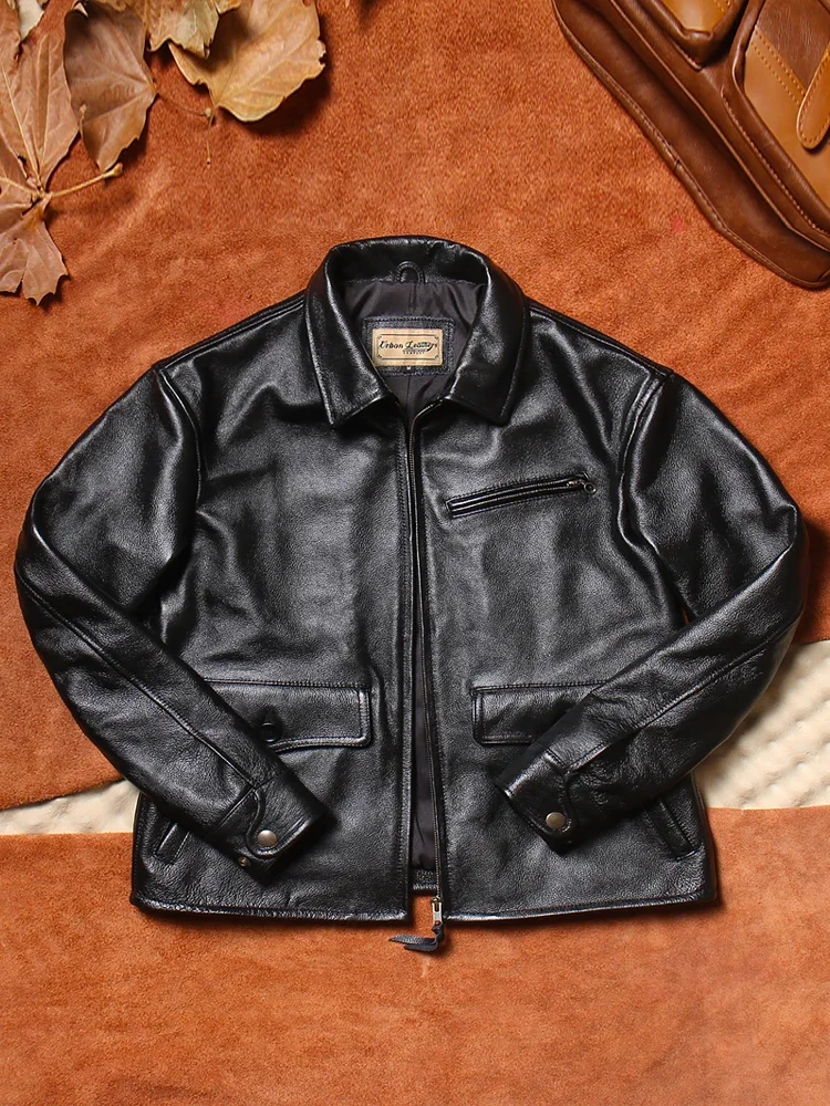 

Мужская повседневная короткая куртка из воловьей кожи в гонконгском стиле с воротником-стойкой Jacky Cheung, летная куртка, кожаная куртка