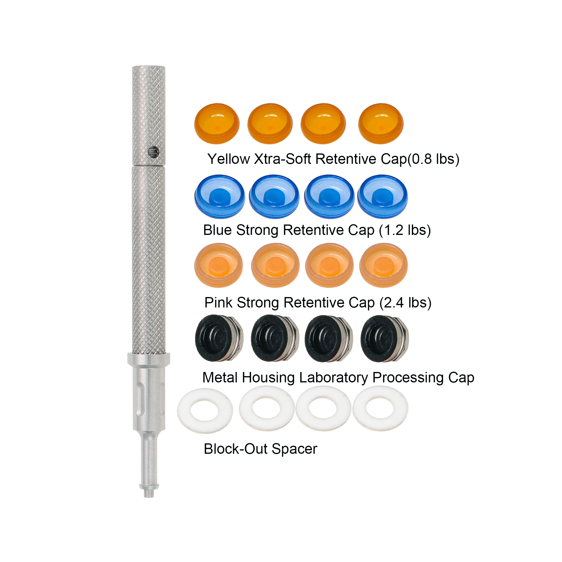 Bouchons de rétention de surdenture pour Implant dentaire, outil de noyau de localisation avec capuchons métalliques et boîtier pour Kit de fixation de rétention et d'extraction