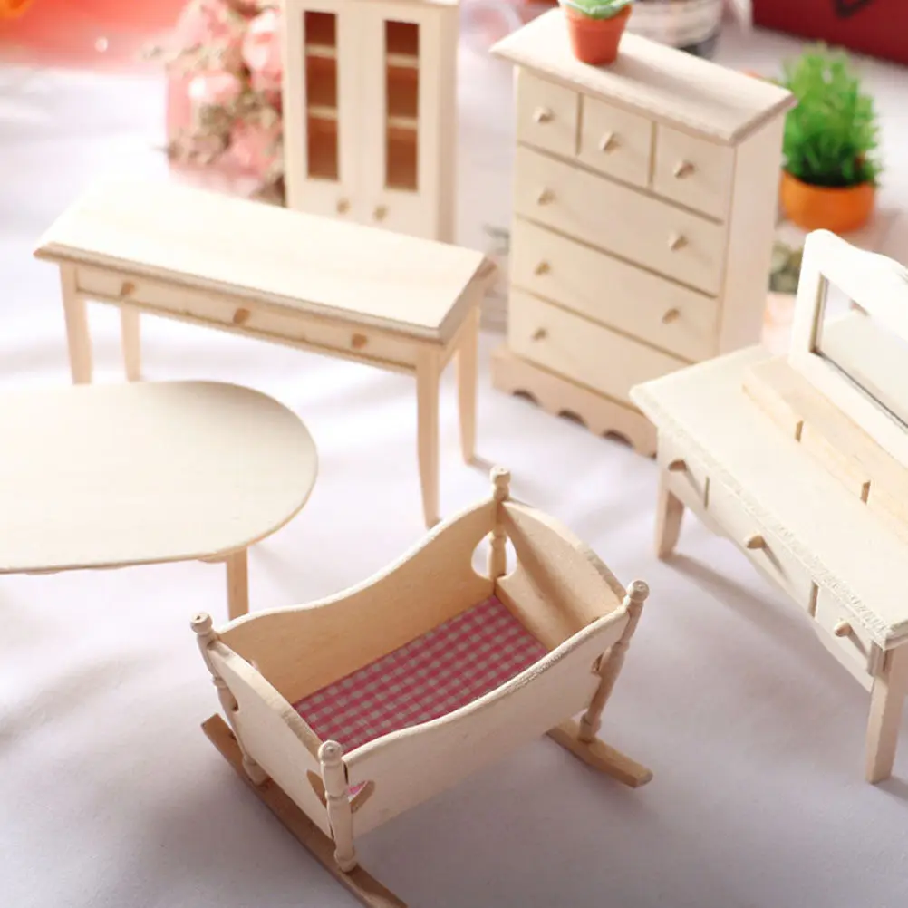 

1Pcs Mini Cradle for Mini House Natural Wood and Soft Cloth Premium Crafted Educational Developmental Decor Piece Compact