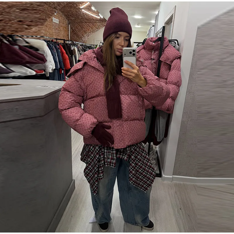 Hooded Stand Collar Fitted Puffer Coat Zip‑Up Oversized 2026 Winter Women Warm Padded Jacket Glam Causal Lady Cotton‑Padded Coat