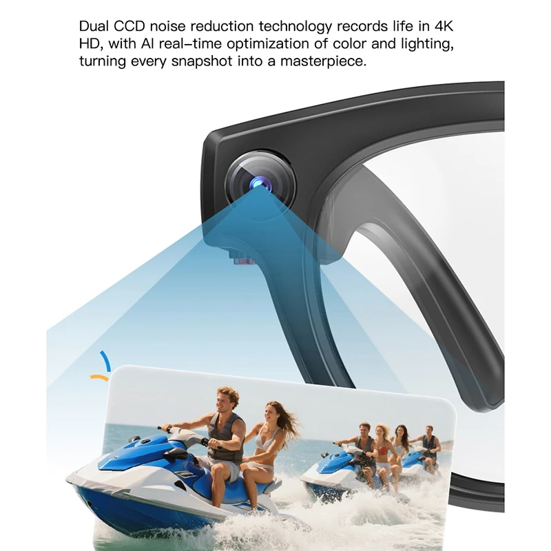 2025 800W Câmera Óculos Inteligentes 4K HD Anti-shake Bluetooth Chamada Tradução em Tempo Real AI Óculos Controle de Música