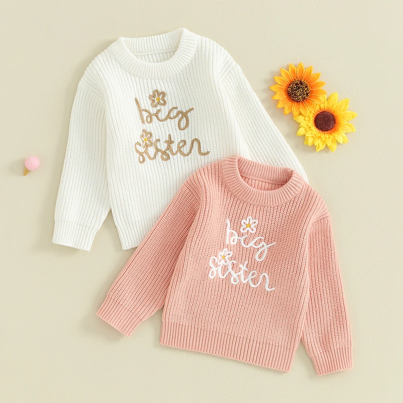 2023-09-09 Lioraitiin 0-4Y Kids Baby Girls Sweaters Letter Embroidery Knitted Loose Long Sleeve Sweater Jumpers Tops Clothes