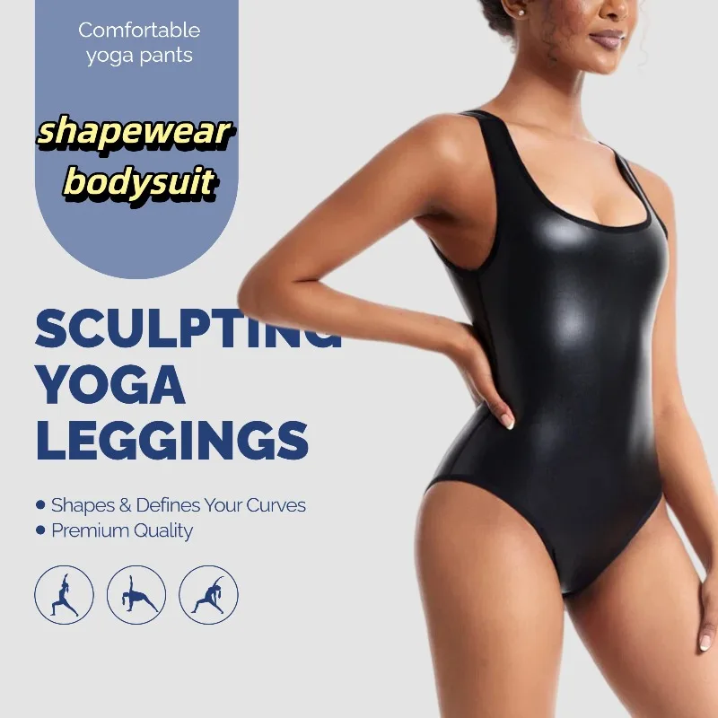 Women's PU Leather Corset Jumpsuit with Hourglass Shaped Design Perfect for Yoga Sports Jackets