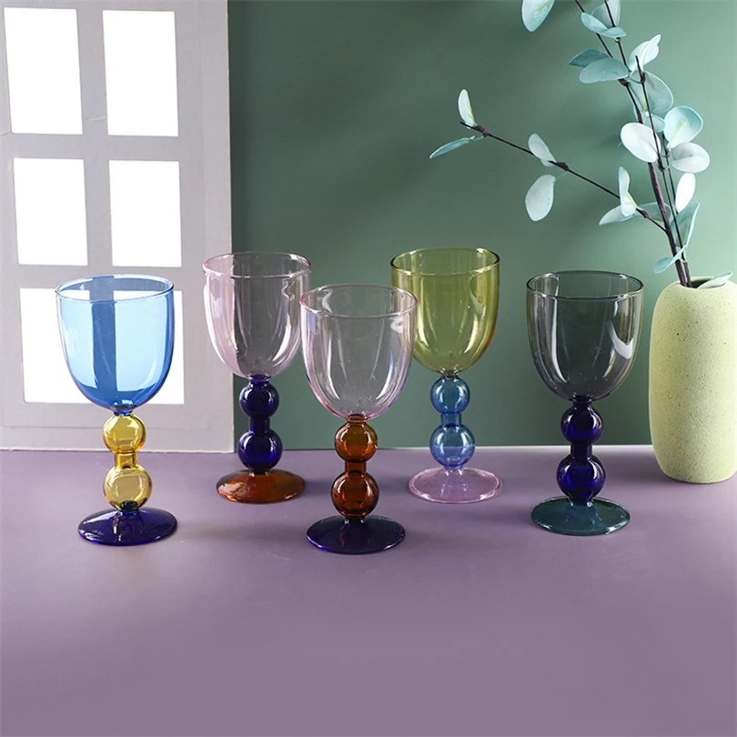 Creative Stained Glass Goblets Contrast Color Wine Glasses Style Simple Home Wine  Drink Cups