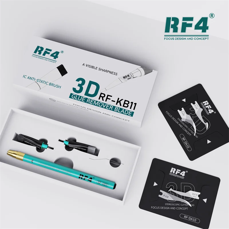 RF4 RF-KB11 2in1 3D Glue Remover Blade for Mobile Phone Motherboard Dust Cleaning ESD Double Head Brush