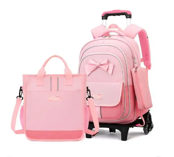 Mochila escolar com rodinhas para meninas, mochila escolar com rodas, bagagem de viagem com bolsa para crianças pequenas
