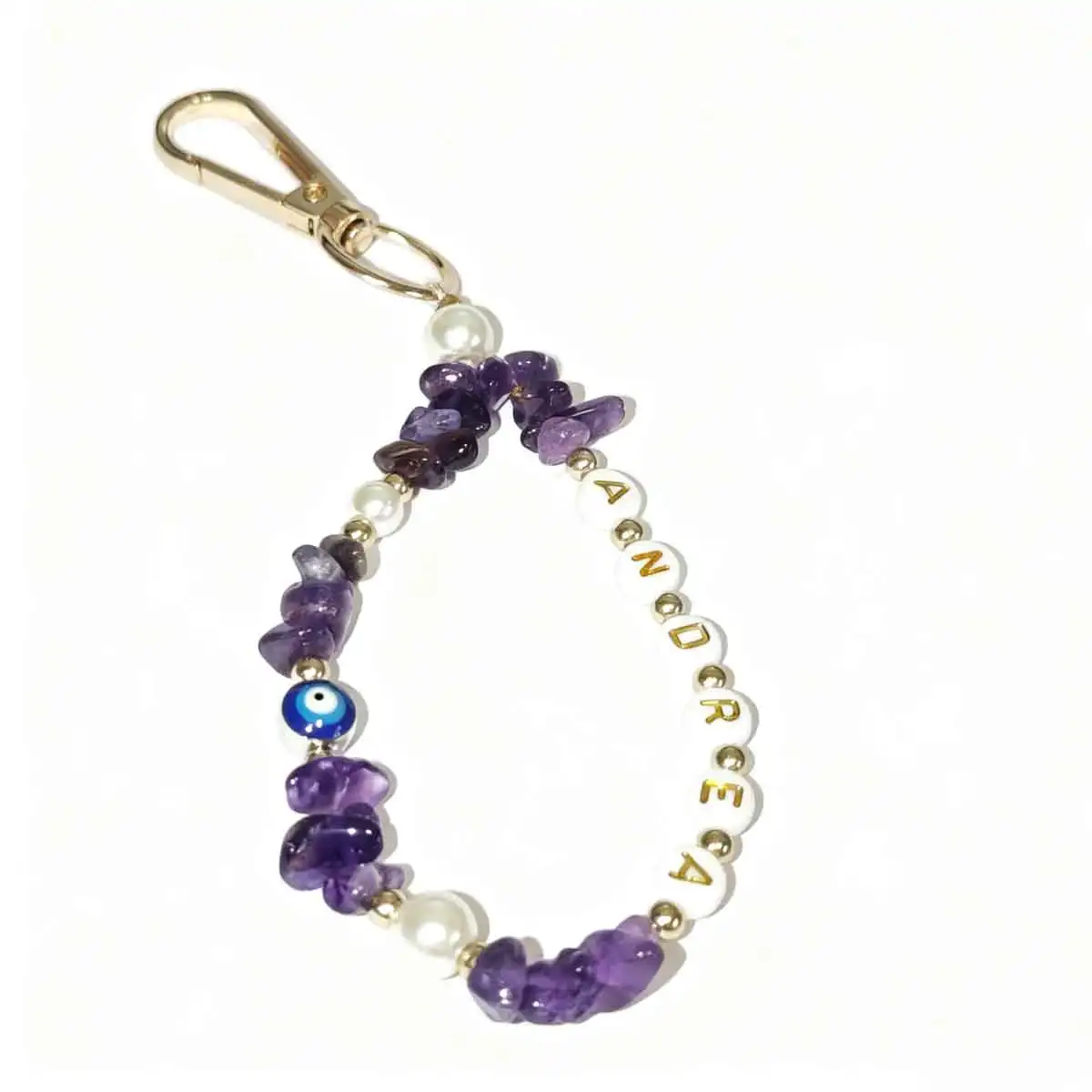 Personalized Custom Gemstone Keychain with Devil Eye