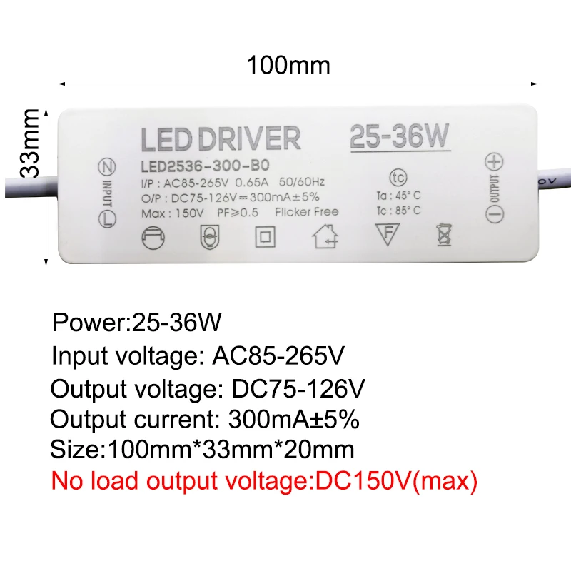 AC85-265V Constant Current Driver 1w 3w 4w 7w 8w 12w 15w 20w 18w 24w 25w 36w LED Driver 300mA  Transformer power supply module