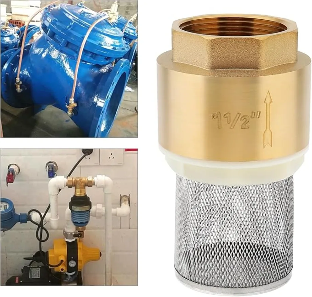 1 Inch BSP Internal Thread Brass Foot Valve DN25 with Check Valve Stainless Steel Suction Basket for Water Plumbing Pump