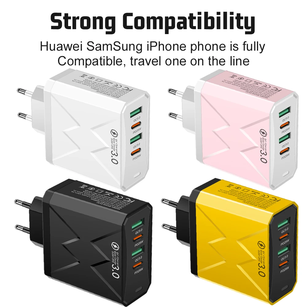 Total 100W 2USB 2PD Charger Fast Charging Quick Charge 3.0 Travel Charger For iPhone Samsung Huawei Xiaomi Mobile Phone Charger