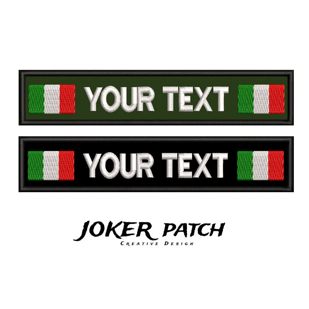 12.5*2.5cm Custom Italian flag Name Patch Embroidered  Personalized text Patch with Hook Backing For Clothing Hat bagpack