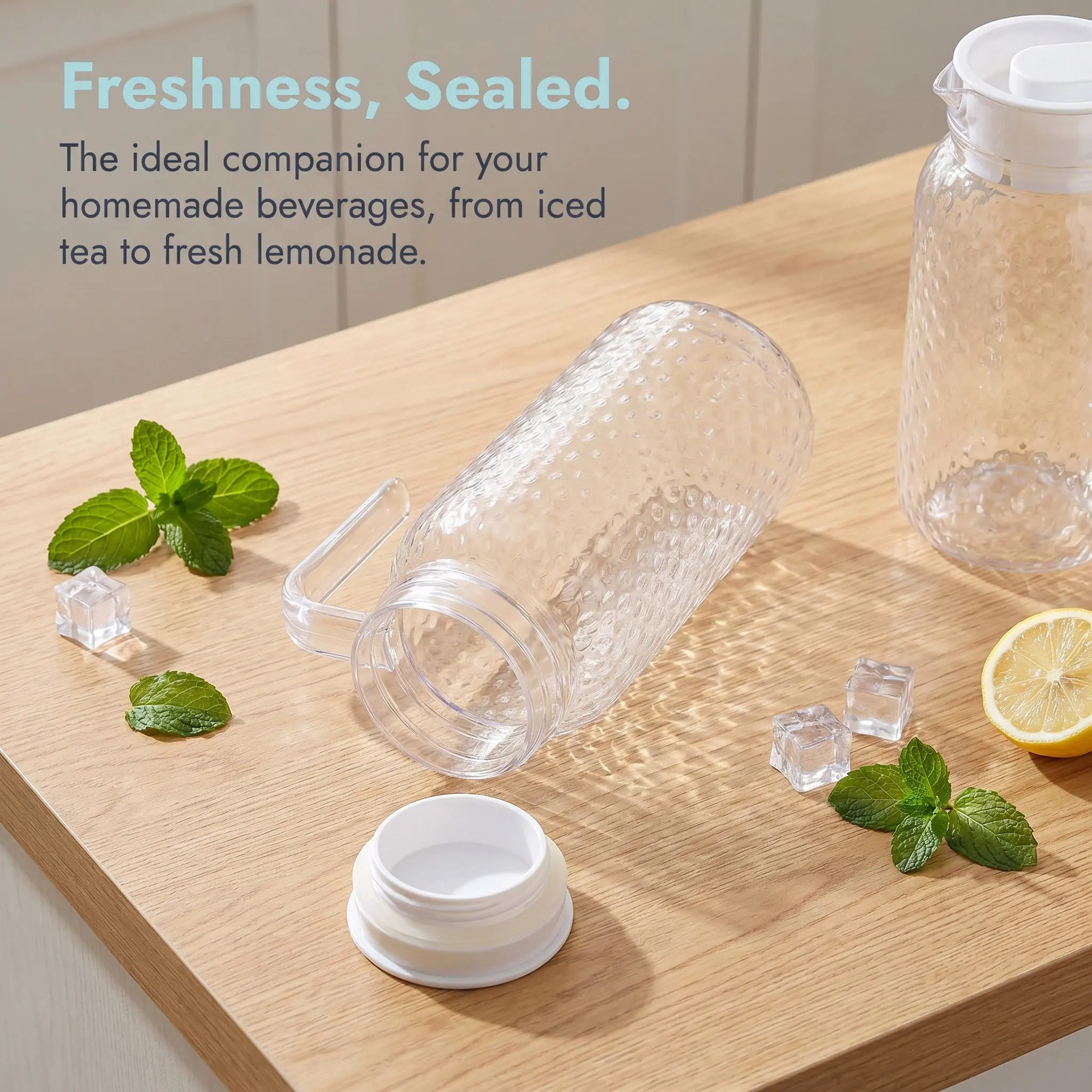 Clear Plastic Water Pitcher 1000ml 2 Pack Leakproof Lid Shatter Resistant Jug for Iced Tea Fridge Camping