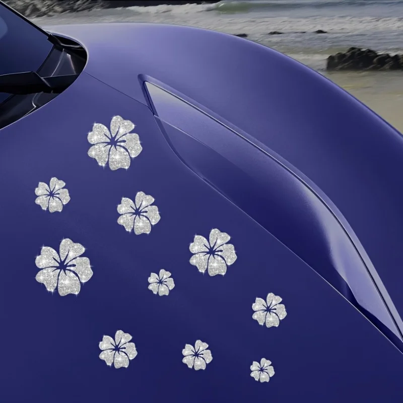 1 Stück 10 glänzende kleine Blumenmuster-Motorradaufkleber, reflektierendes Vinyl für Autos, LKWs, Motorräder, Stoßstangen, Fenster und Karosserie